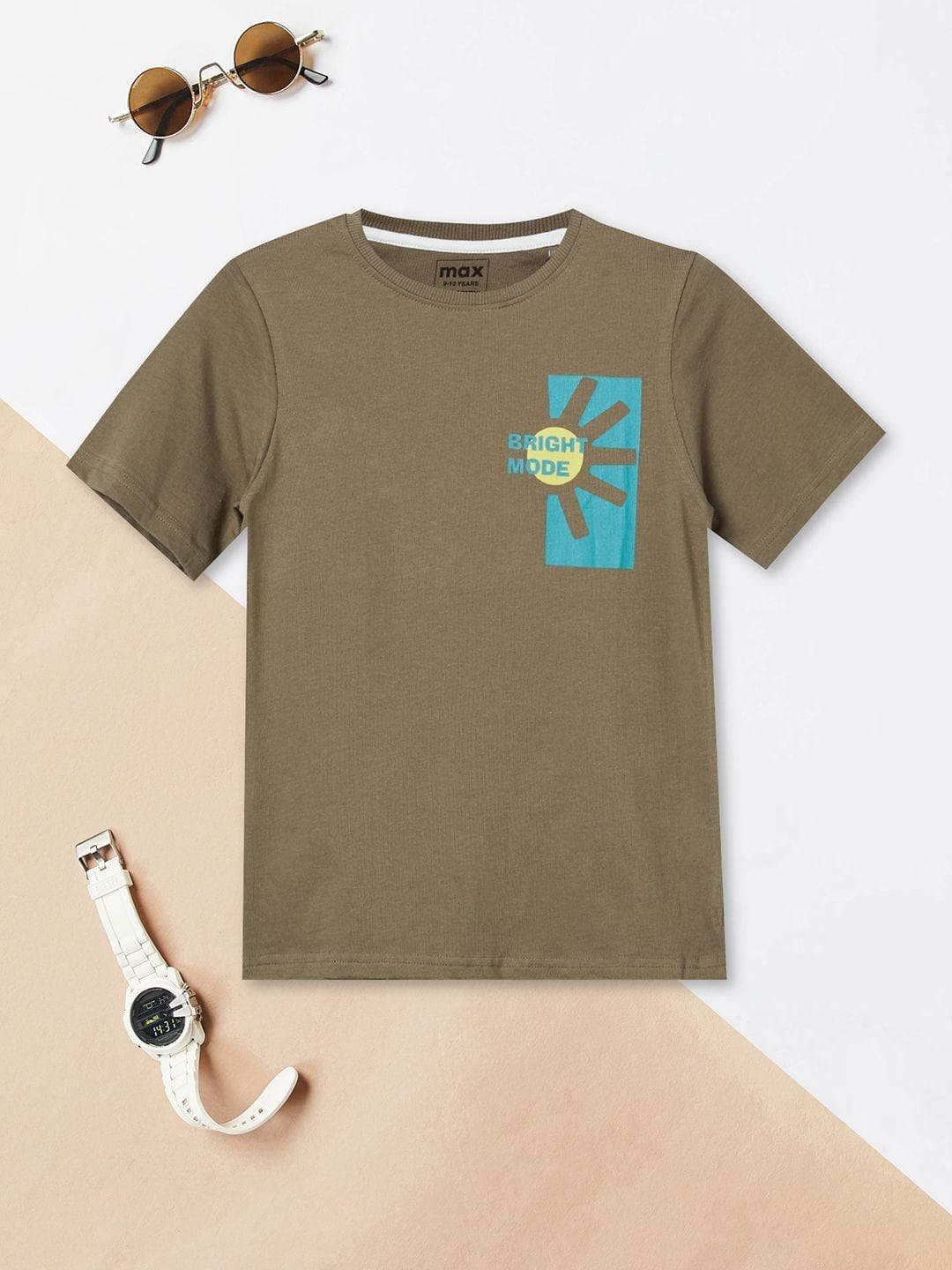 max Boys Green Cotton Tshirts