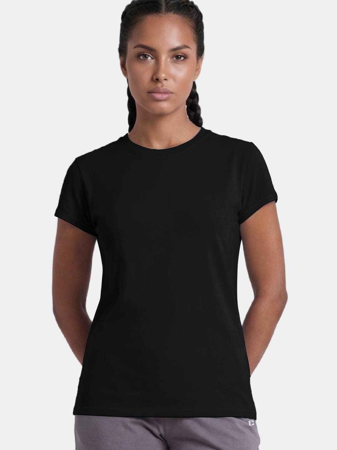 Enamor Women Black Slim Fit Crew Round Neck T-Shirt