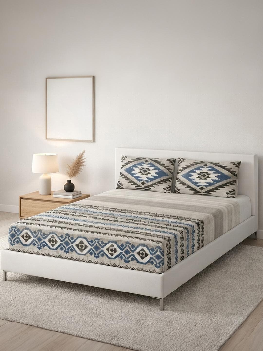 DDecor Beige Ethnic 145TC King Fitted Pure Cotton Bedsheet with 2 Pillow Covers