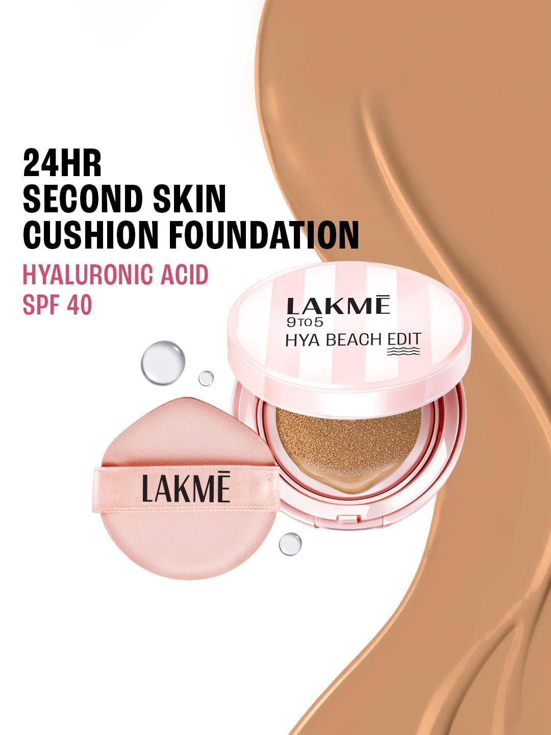 Lakme 9to5 Hya Beach Edit SPF 40 Full Coverage Cushion Foundation 12g - W240 Warm Beige
