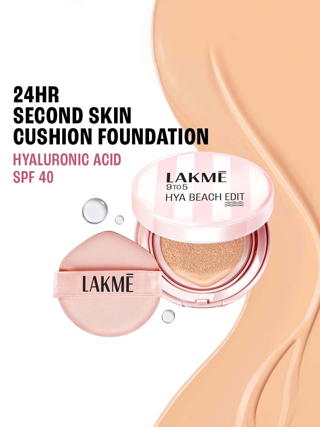 Lakme 9to5 Hya Beach Edit SPF 40 Full Coverage Cushion Foundation 12g - C100 Cool Ivory