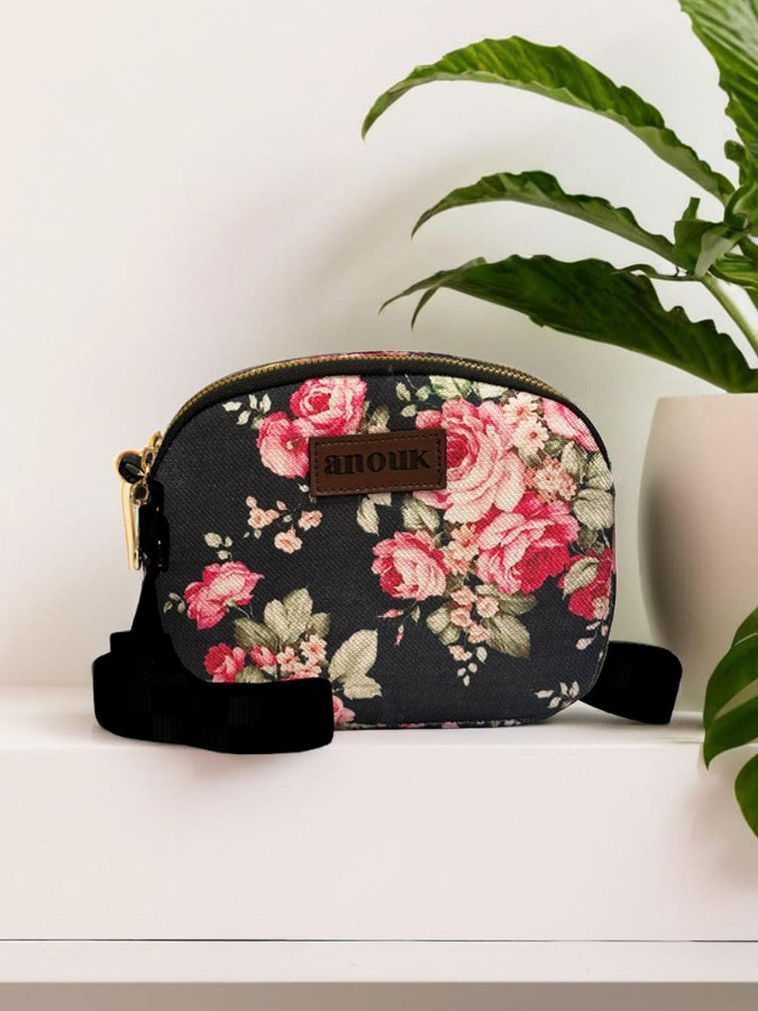Anouk Floral Printed Crossbody Jute Sling Bag
