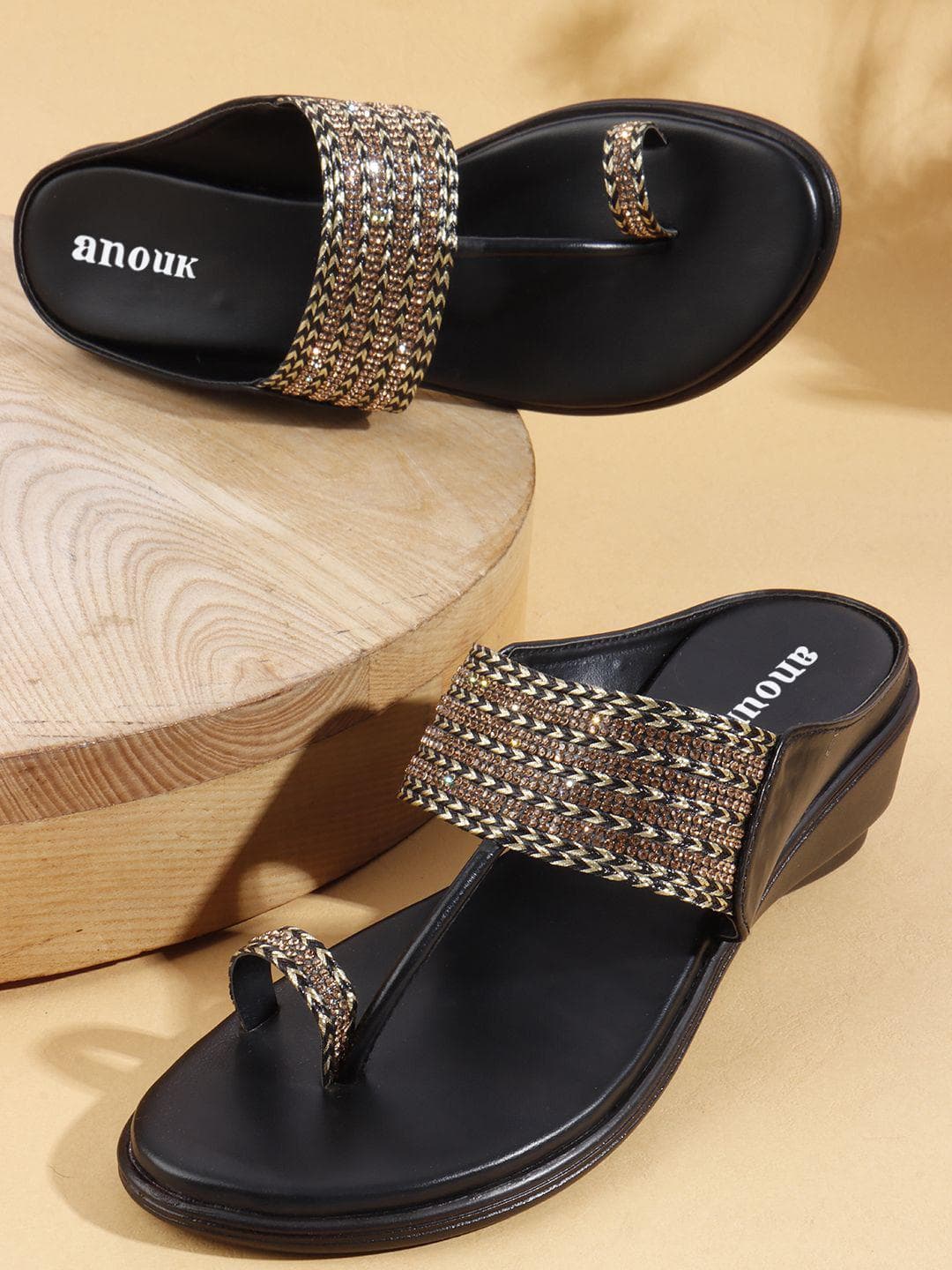 Anouk Women Open Toe Ethnic Embellished Wedge Heels Sandals