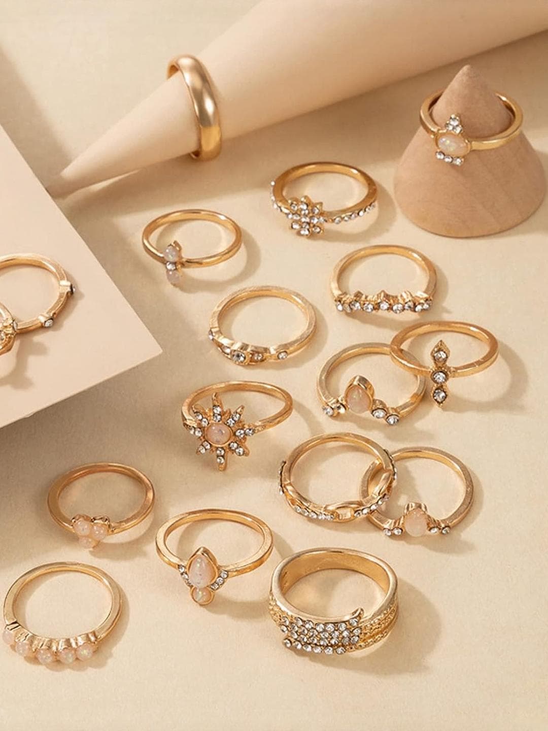 Buy DressBerry Women Set Of 17 Cubic Zirconia Gold Plated Plushy Rings - - Accessories for Women