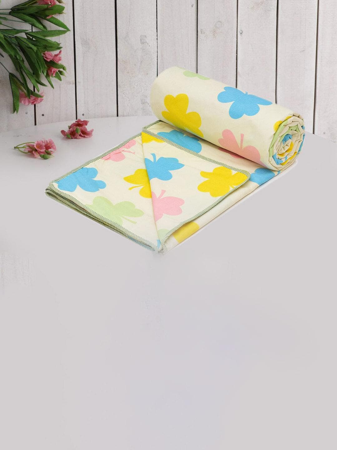 RRC Blue & Green Floral AC Room 120 GSM Double Bed Dohar