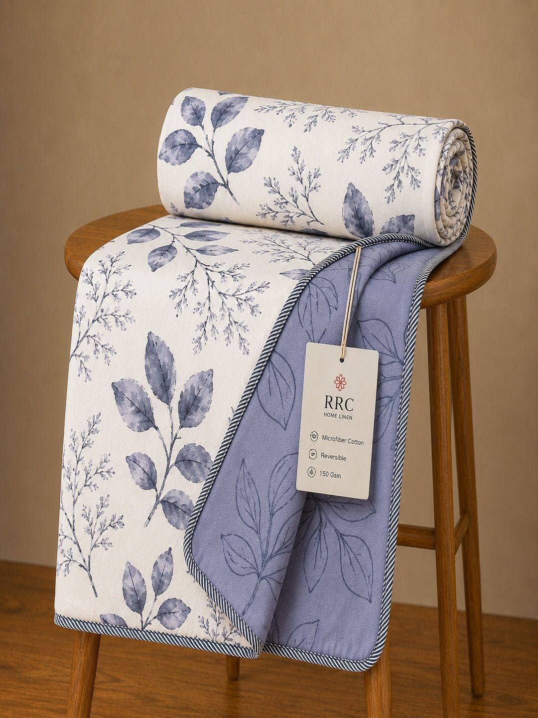 RRC White & Grey Floral Microfiber AC Room 210 GSM Single Bed Dohar