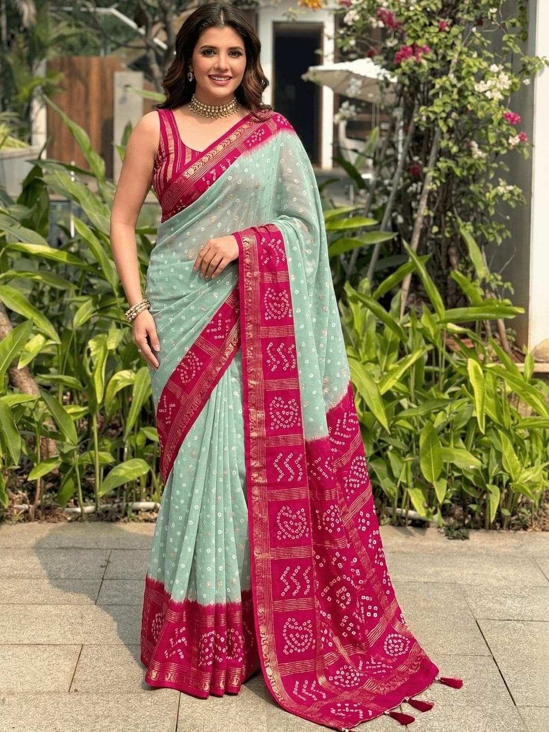 Kalista Bandhani Printed Georgette Sarees