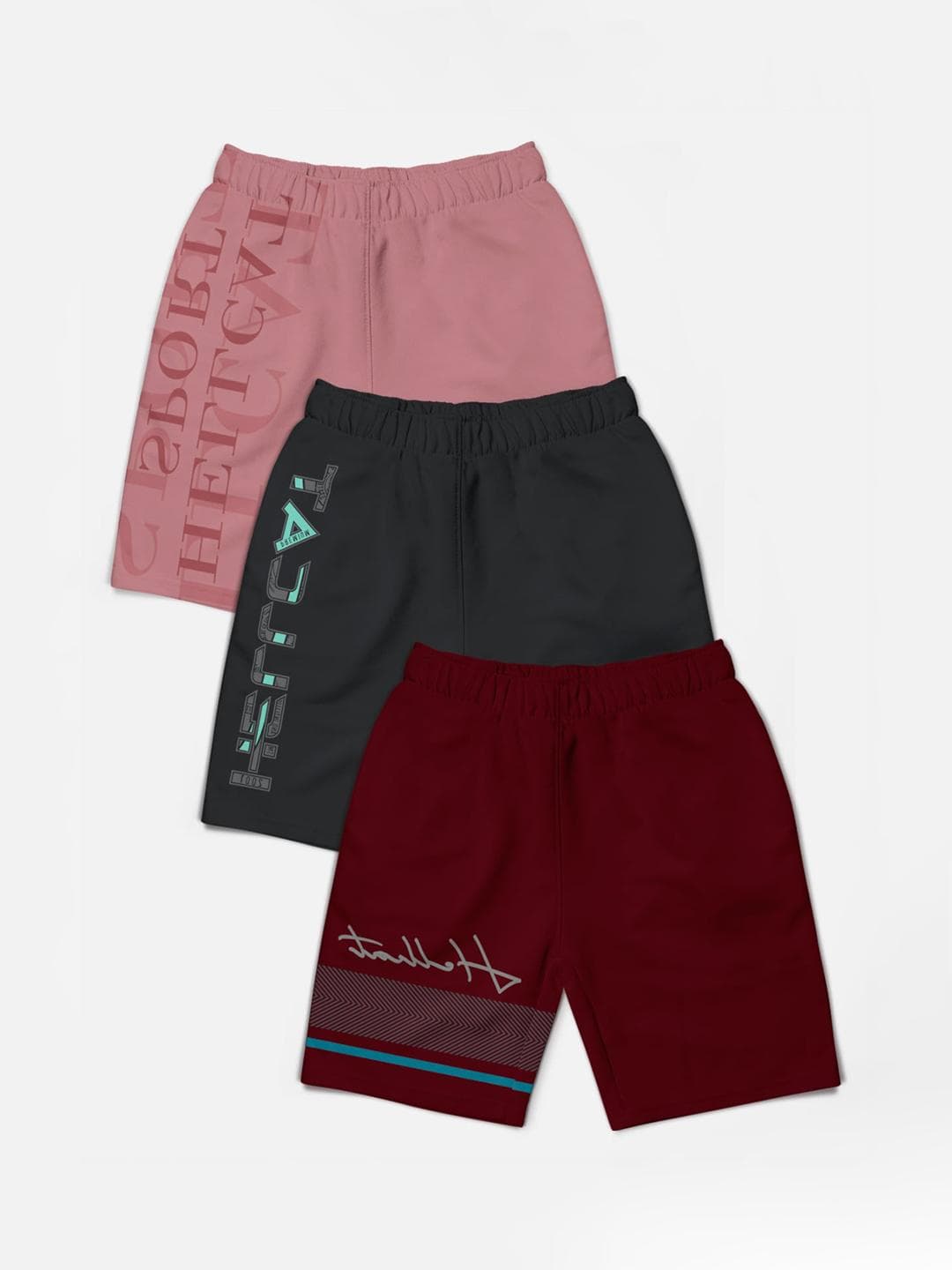 HELLCAT Boys Pack of 3 Trendy Typographic Printed Cotton Shorts