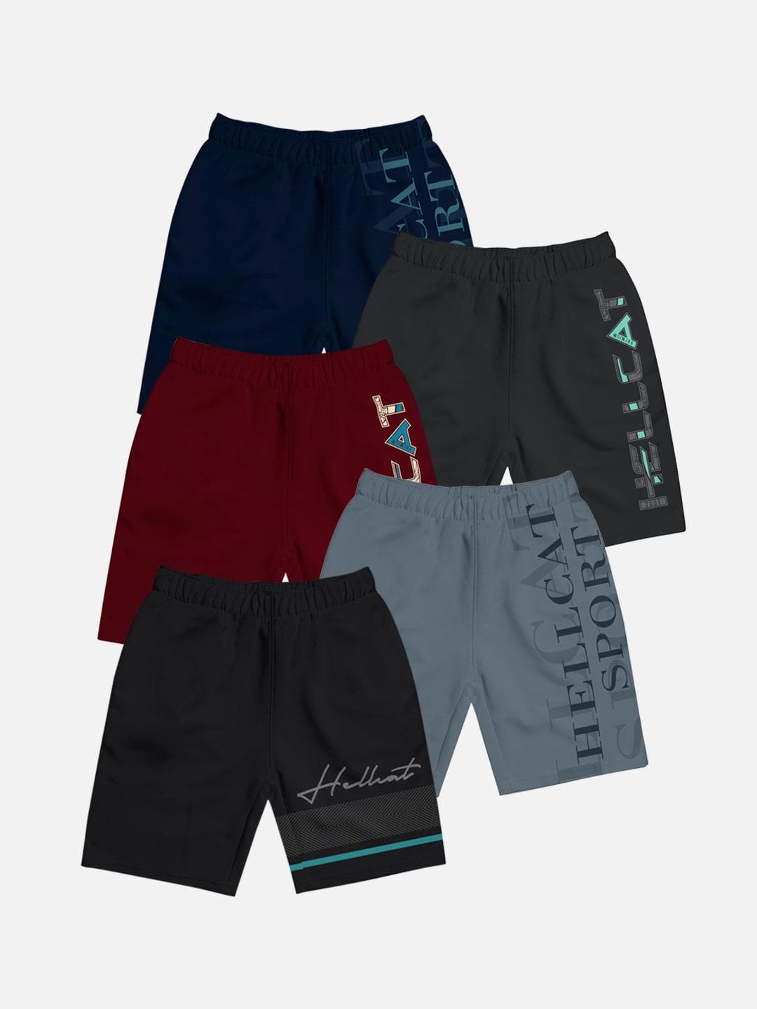 HELLCAT Boys Pack Of 5 Multicolor Sports Shorts