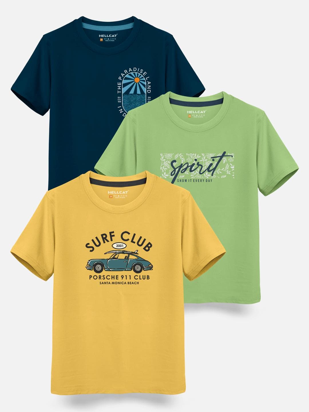 HELLCAT Boys Pack Of 3 Printed Cotton T-shirt