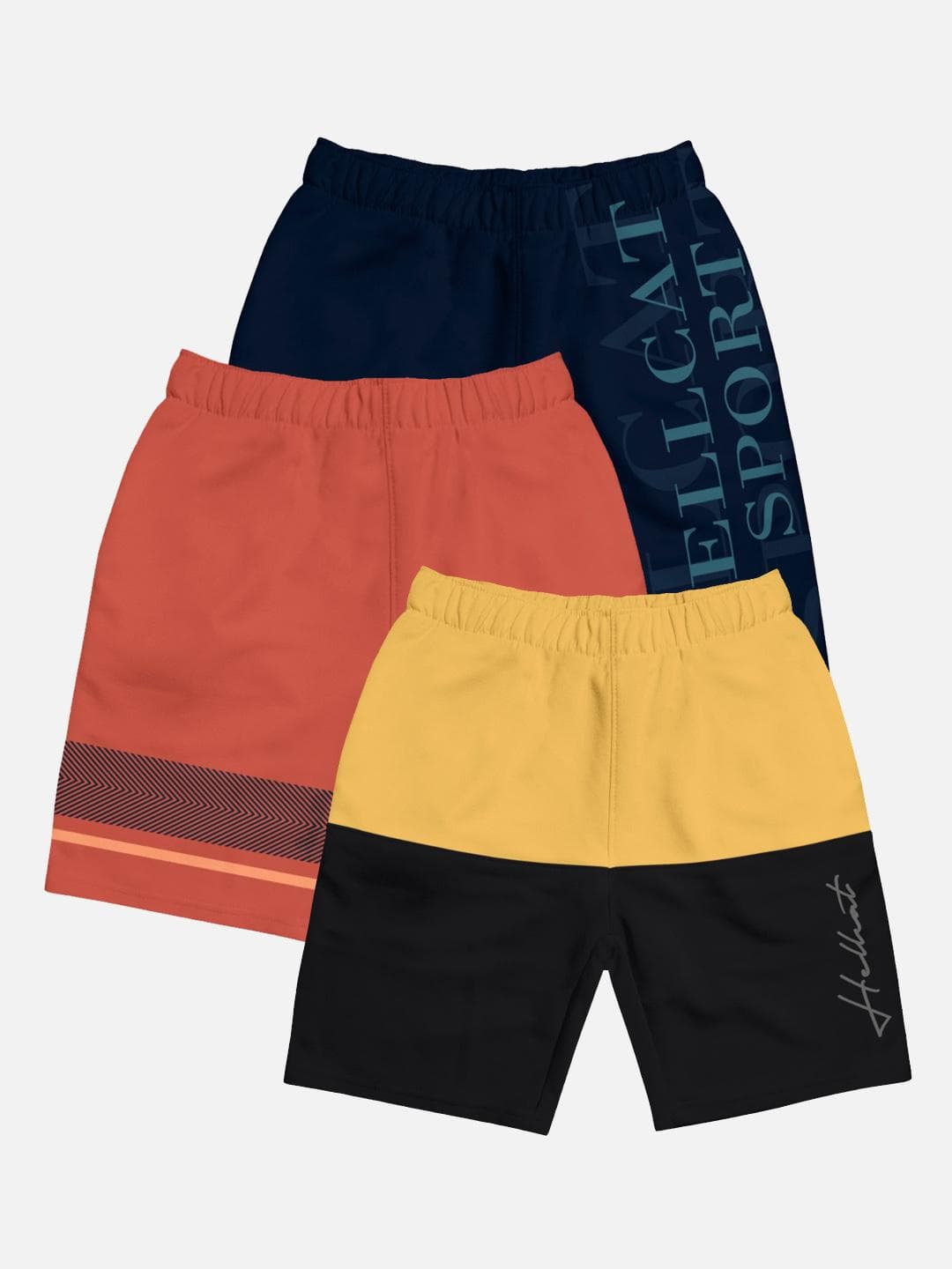 HELLCAT Boys Pack Of 3 Typography Printed Regular Shorts