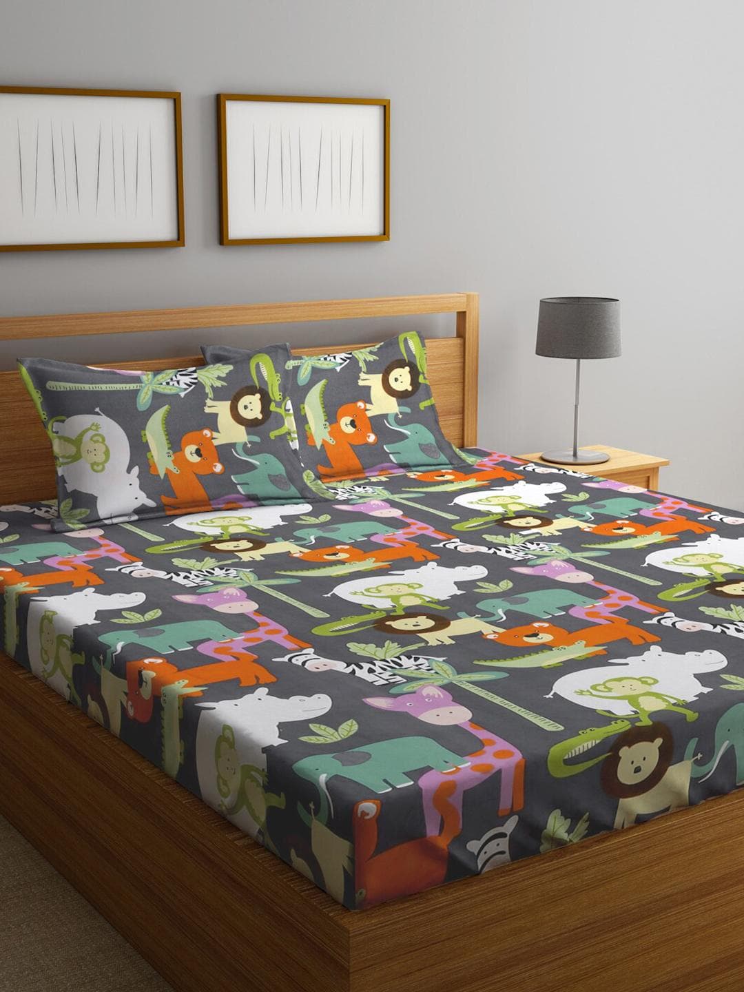 Buy KLOTTHE Sacred Shells Grey Animal Polycotton 300 TC Fitted King Fine Bedsheet With 2 Pillow Covers 98 X 89 Inches - - Home for Unisex Kids