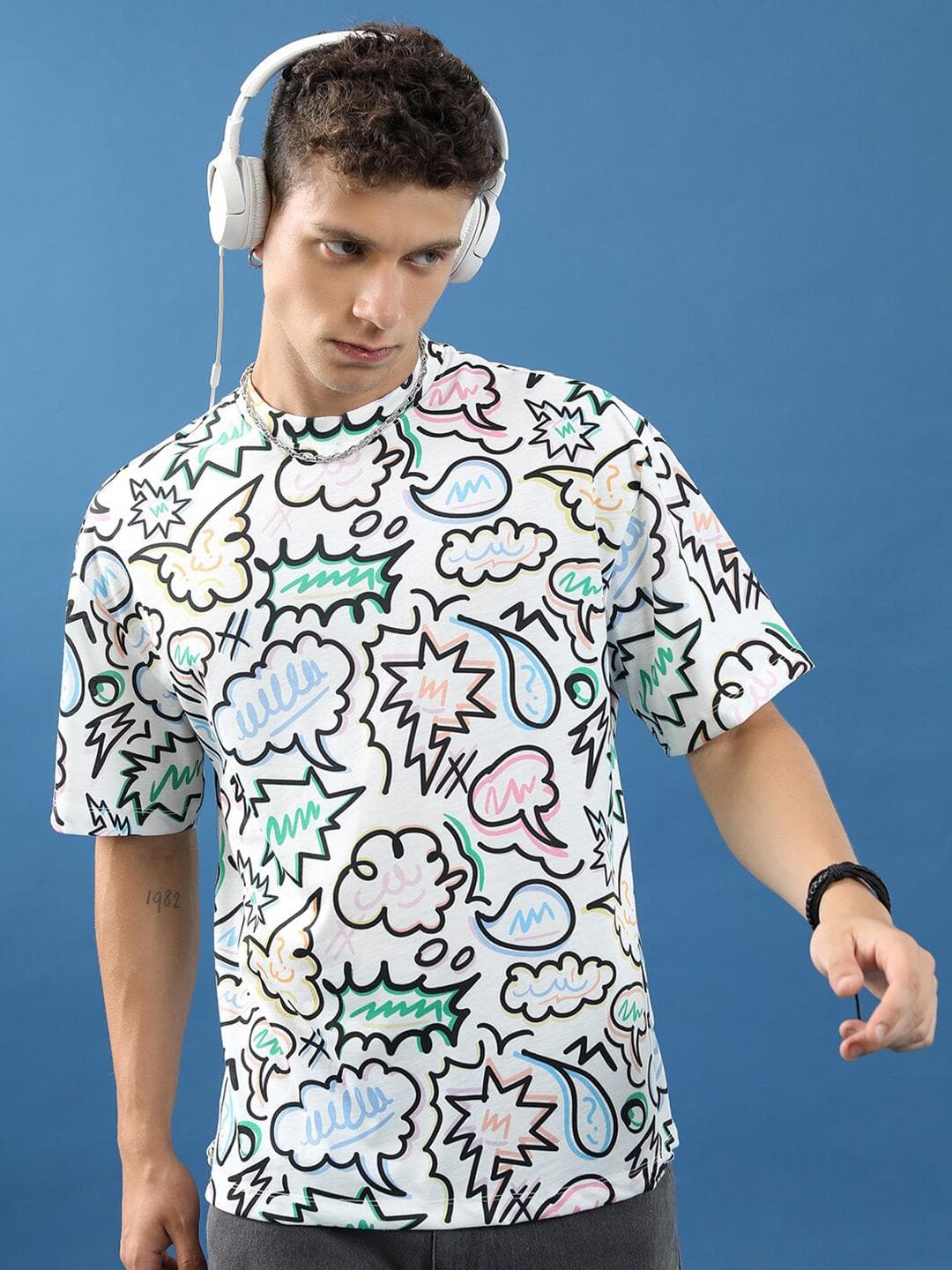 HIGHLANDER Unisex Abstract Printed Slim Fit T-shirt