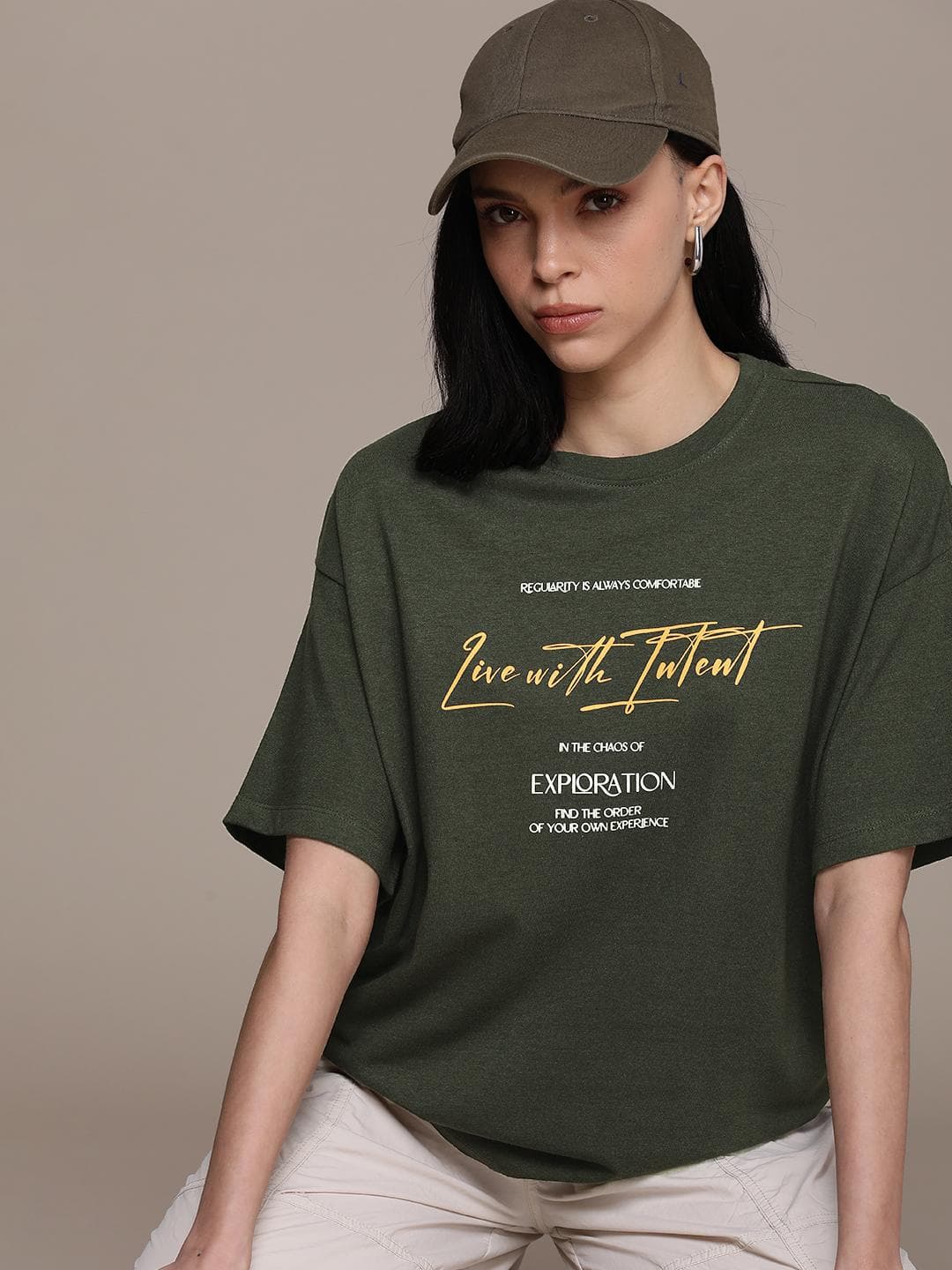 The Roadster Life Co. Typography Printed Drop-Shoulder Sleeves Oversized T-shirt