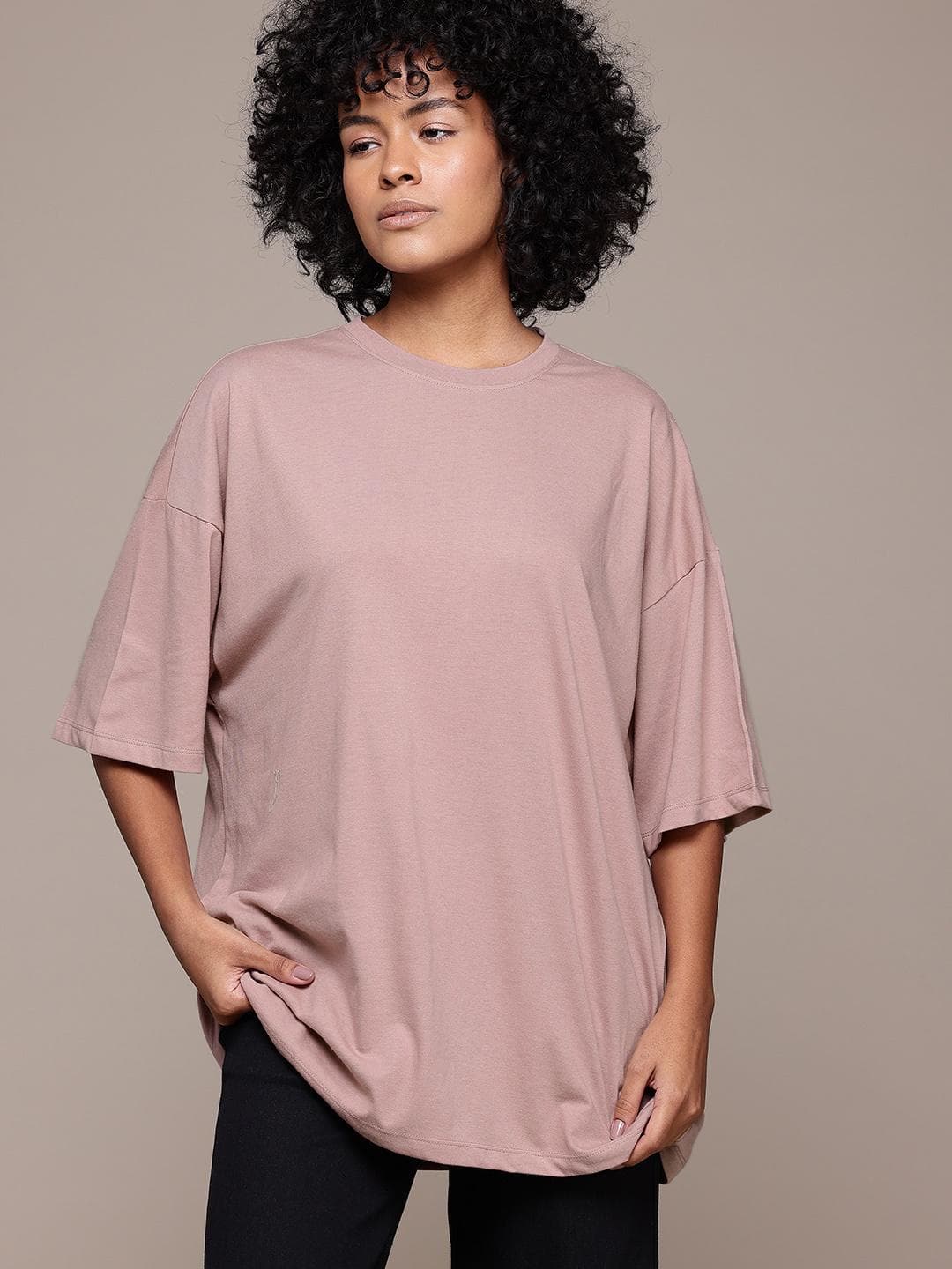 Roadster Drop-Shoulder Sleeves Oversized Longline T-shirt
