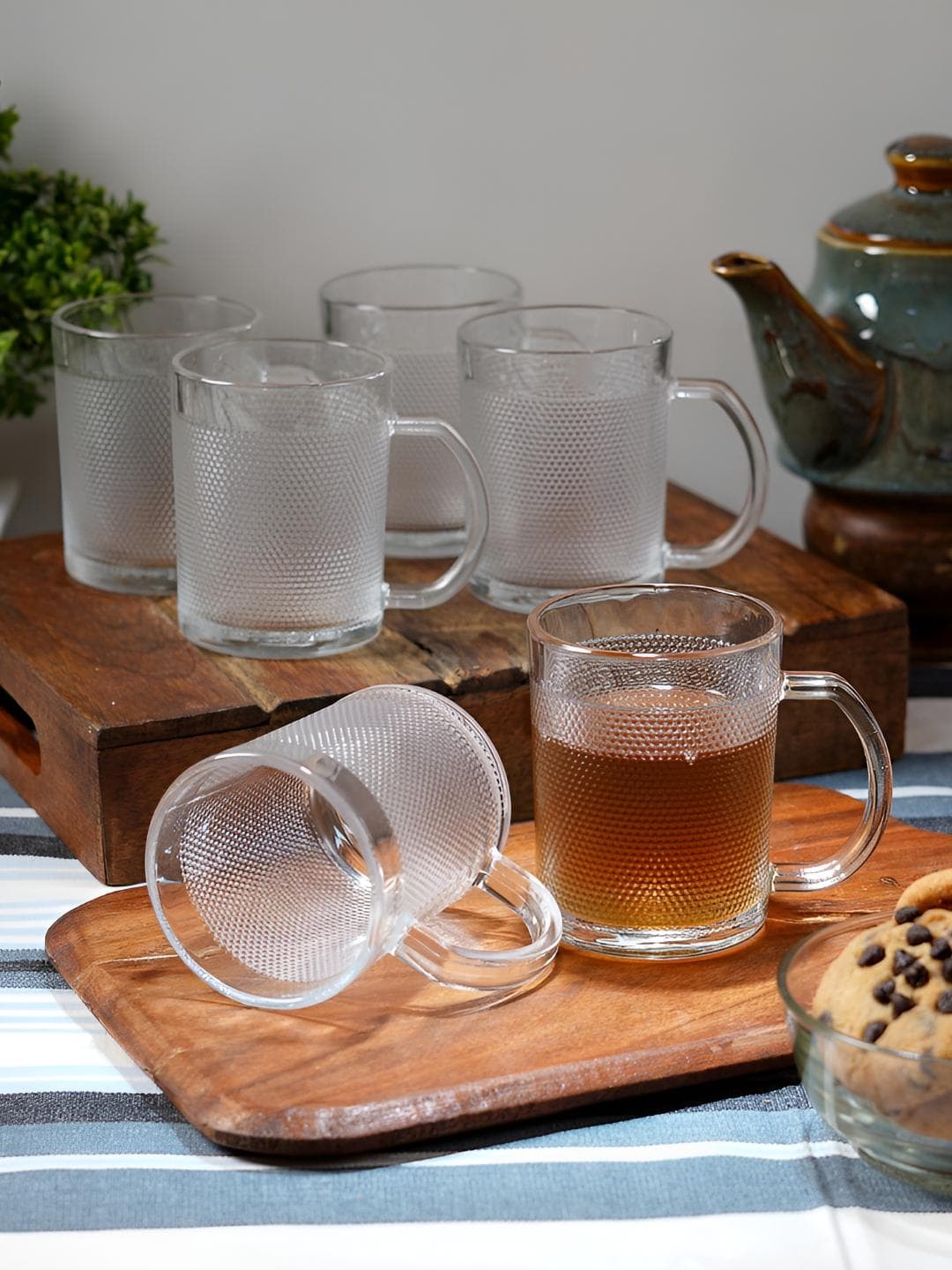 Buy Ceradeco Transparent Textured Glass Microwave Safe 6 Piece Mugs 200ml - - Home for Unisex