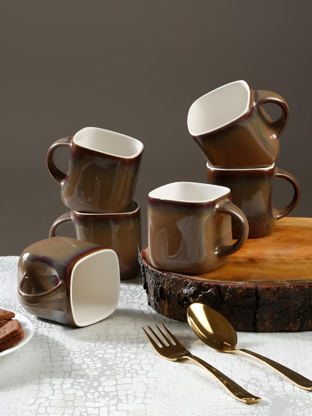 Arrabi Wifey Brown Ceramic Dishwasher Safe 6 Piece Cups-130ml