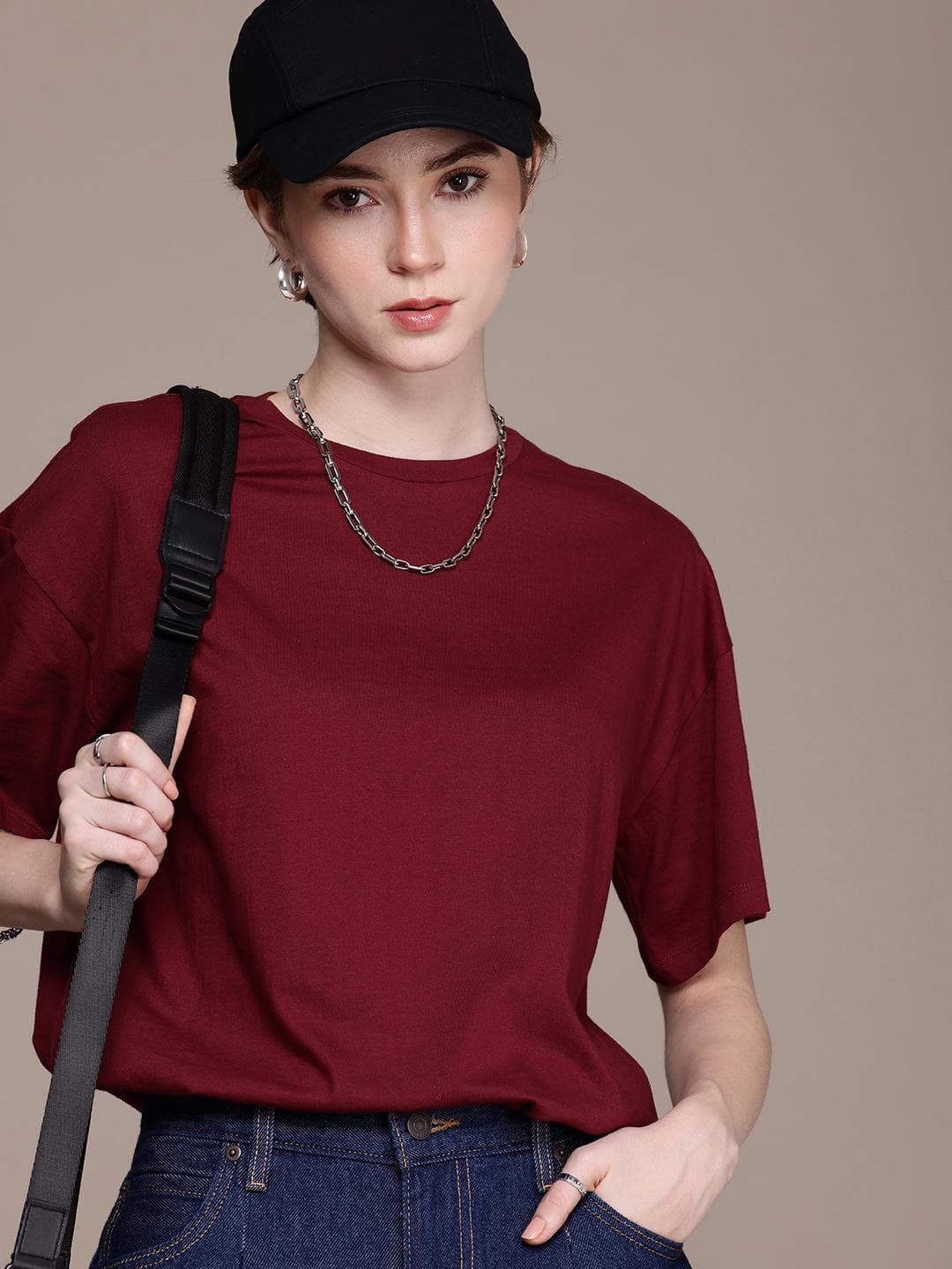 The Roadster Life Co. Drop-Shoulder Sleeves Pure Cotton Oversized T-shirt