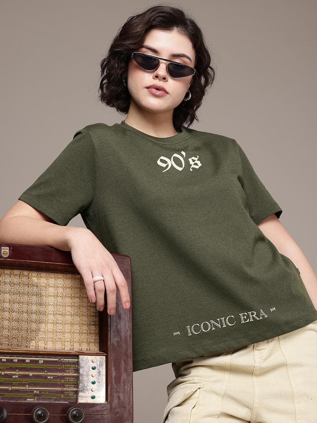 The Roadster Life Co. Varsity Printed Drop-Shoulder Sleeves Oversized T-shirt