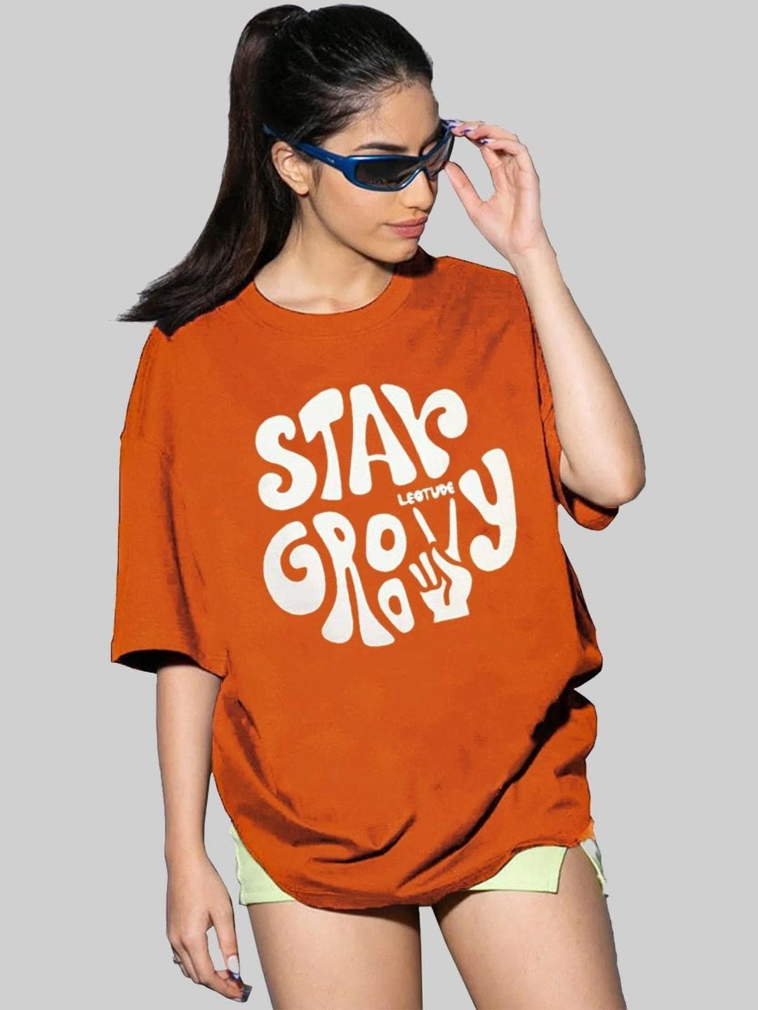 Leotude Women Typography Printed Round Neck Cotton Oversized T-shirt
