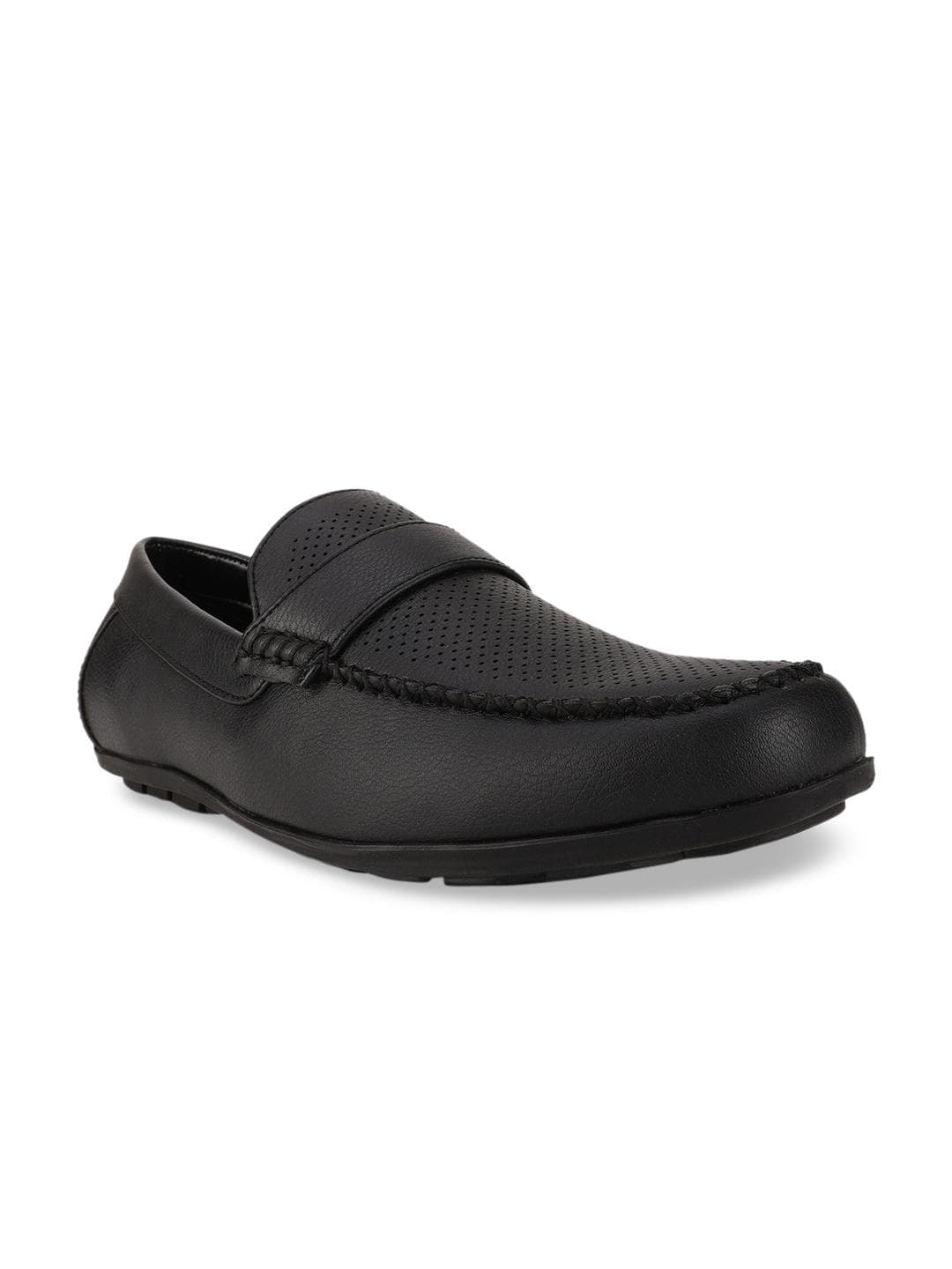 Bata Men Black Perforations PU Loafers