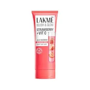 Lakme Blush & Glow Strawberry Refreshing Gel Face Wash 100 g|| With 100% Natural Fruit for Glowing Skin - Daily Gentle Exfoliating Facial Cleanser