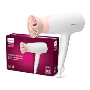 Philips Foldable Hair Dryer 1600 Watts| Powerful Salon-like Blow Drying with Less Heat | 3 Heat Settings with Cool Shot (Hot/Cool/Warm) | ThermoProtect Airflower Attachment- Pink | BHD308/30 - White | Perfect Blow Dry & Style for Men and Women | 2 years Warranty