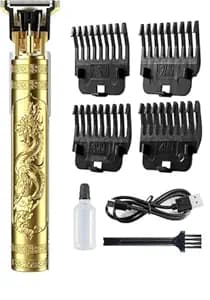T9 Vintage Professional Hair Trimmer For Men –Golden Body,Cordless,4 Guide Combs,USB Rechargeable,Men'S T9 Golden –Zero Gap Beard & Hair Clipper With Guide Combs
