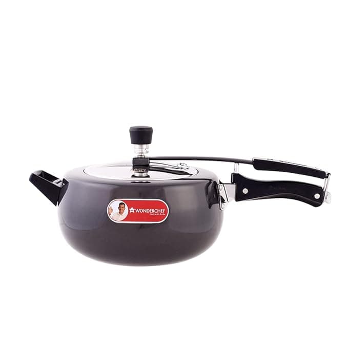 Wonderchef Taurus Hard Anodized Inner Lid Pressure cooker, 5 liter, Cool Touch Handles for Durability, Induction Friendly, Black, 5 year warranty, ISI Certified