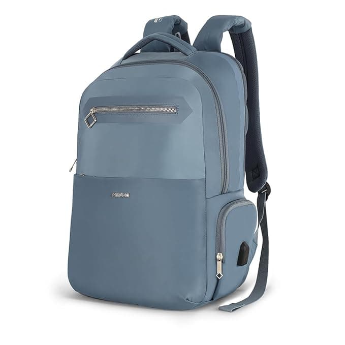 American Tourister Jit+ 2.0 Style 02 | 28L Backpack | 17" Laptop Bag | 2 Compartments | Smart College & Office Backpack for Men and Women | USB Charging Port, Rain Cover & Smart Sleeve | Mirage Blue | 1 Year Global Warranty