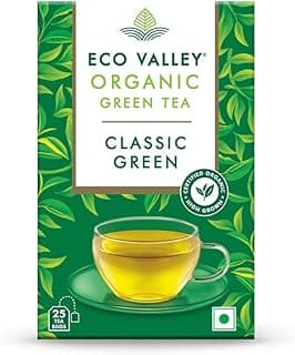 Eco Valley Organic Green Tea - Classic Green- 25 Tea Bags | Boost Energy, Helps Burn Body Fat | Grown in Nilgiris | Zero Calories | Rich in Antioxidants | Good for Digestion | 50 g, Pack of 1
