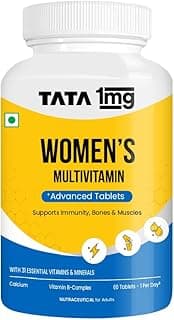 Tata 1mg Women's Multivitamin Veg Tablet with Zinc, Vitamin C, Calcium, Vitamin D and Iron, Support Health Protection, Bones & Overall Health (Pack Of 60 Tablets)