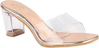 Shoetopia Women's Clear Block Heel Mules || Transparent Strap Slip-On Sandals || Open Toe Chunky Heels