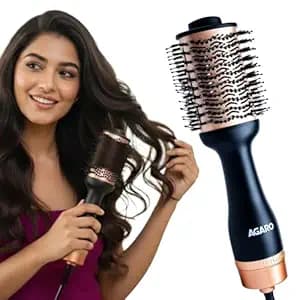 AGARO Hot Air Brush for Hair, Blow Dryer Brush, Volumizer & Styler, 360° Air flow Vent, Oval Barrel for Hair Volume, Charcoal Bristles, Ceramic Coating Brushing Head, 1200W, Gold & Black HV2179