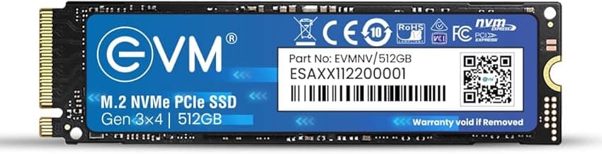 EVM 512GB NVMe M.2 SSD 2280 | PCIe Gen 3x4 Internal SSD | Up to 3200MB/s Read 2100MB/s Write | High Speed Storage for Laptop Desktop Gaming | 5 Year Warranty (EVMNV/512GB)