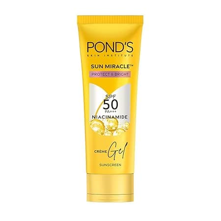 POND’S Sun Miracle SPF 50 PA+++ Crème Gel Sunscreen -Protect & Bright, With 3% Niacinamide, Fade Dark Spots in 4 Weeks, Lightweight, No White Cast 50g