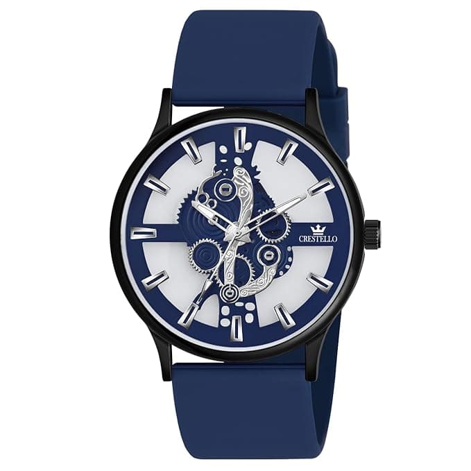 CRESTELLO Silicone Strap Analog Wrist Watch for Men (Black/Blue/Green/Brown/Grey) | 1 Year Warranty* | CR-BK254