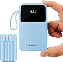 Lifelong Electronics 20000mAh 22.5W Fast Charging Power Bank | 3 Inputs (1 Built-in USB A Cable + 1 C + 1 Lightning Port) & 6 Outputs (3 Built-in Cables + 1 C + 2 A Port) | Small Pocket Size Powerbank