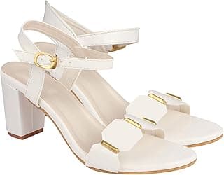 Shoetopia Elegant Heeled Sandals for Women ||Ankle Strap Chunky Block Heels with Gold Accent – Open Toe Dress