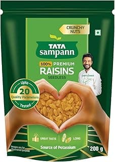Tata Sampann Pure Raisins Seedless/Kishmish, 200g, Source Of Potassium, Premium Dry Fruits, Green Raisins