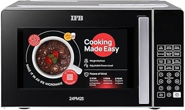 IFB 24L Solo Microwave Oven with 69 Auto Cook Menus (24PM2S, Silver, Mug Recipes, Steam Clean, Auto Reheat, Preset Timer, Power Save, Child Safety Lock, 10 Power Levels)