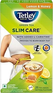 Tetley Green Tea Slim Care, With Added L-Carnitine, Helps Burn Body Fat, Boosts Energy, Low Calories, Delicious Natural Lemon and Honey Flavours, Makes 25 cups