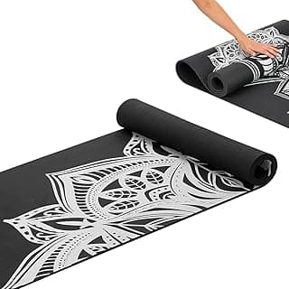 Amazon Basics Printed TPE Yoga Mat with Yoga Strap | 6 mm Thick | Non-Slip Grippy Surface | Lightweight & Flexible Rubber-Like Material | Floor Protection | Ideal for Yoga, Pilates, Stretching & Fitness | 183 x 61 cm | Black