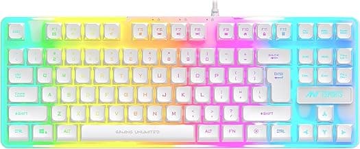 Ant Esports MK700 V2 Membrane TKL Wired Gaming Keyboard, 87 UV Coated Mechanical feel Keys Cool RGB Backlight Waterproof Keyboard for PC Laptop Mobile Tablets Gaming, Design and Work Mercury White