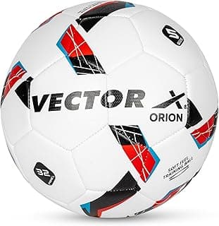 Vector X Orion TPU Machine Stitched Indoor/Outdoor Water-Resistant Football with SR Bladder, White-Red, Size 5, Suitable for Match and Training for Adults 15+ Years + Free Air Needle