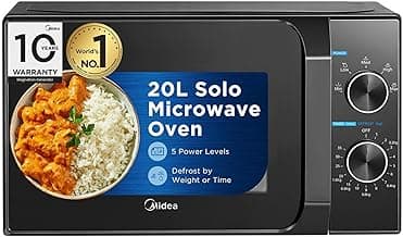 Midea 20L Solo Microwave Oven | 5 Power Levels + Defrost | 10-Year Magnetron Warranty | Mechanical Knob Control | Easy-Clean Powder-Coated Cavity | Energy Efficient | Oven for Reheating & Cooking