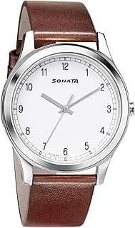 Titan Sonata Quartz Analog White Dial Brown Leather Strap Watch for Men - NT7135SL03
