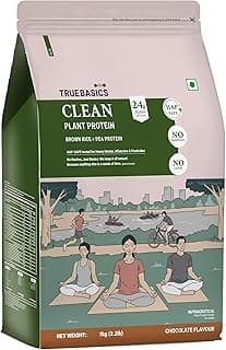 TrueBasics Clean Plant Protein Powder Brown Rice + Pea Protein (Chocolate, 1kg) | 24g Protein per Scoop