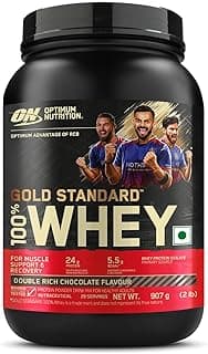 Optimum Nutrition (ON) RCB Limited Edition Gold Standard 100% Whey Protein Powder Double Rich Chocolate, 2 lb, 907 g, for Muscle Support & Recovery, Vegetarian - Primary Source Whey Protein Isolate