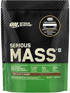 Optimum Nutrition (ON) Serious Mass High Protein High Calorie Weight Gainer Powder - 1 kg (Chocolate) with Vitamins and Minerals, Suitable for Vegetarians